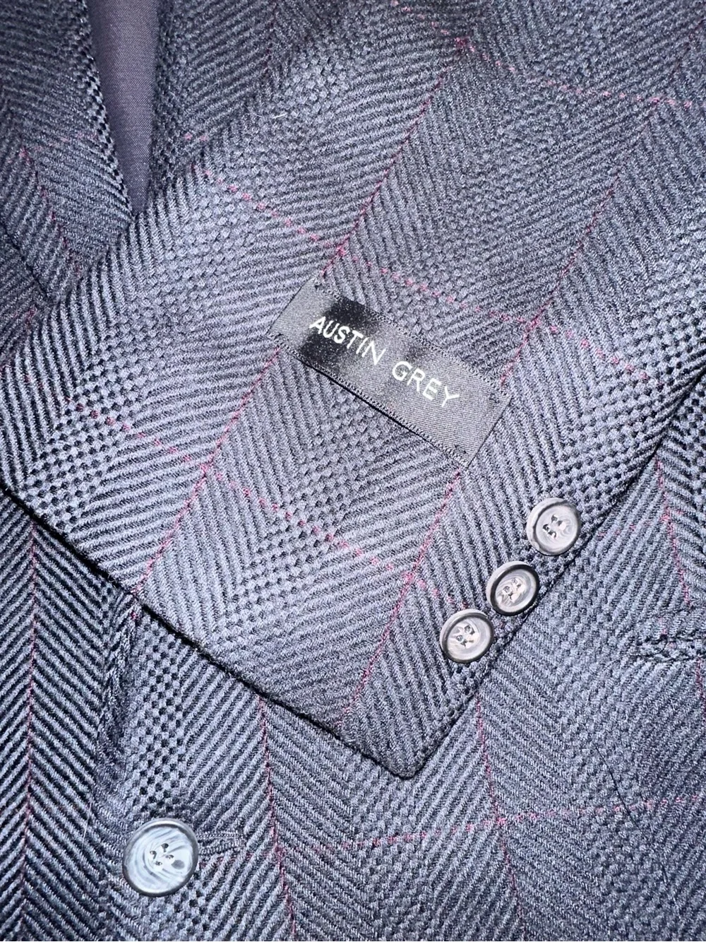 Vintage Austin Grey Herringbone Blazer 100% Wool Menswear Suit Jacket Sportscoat
